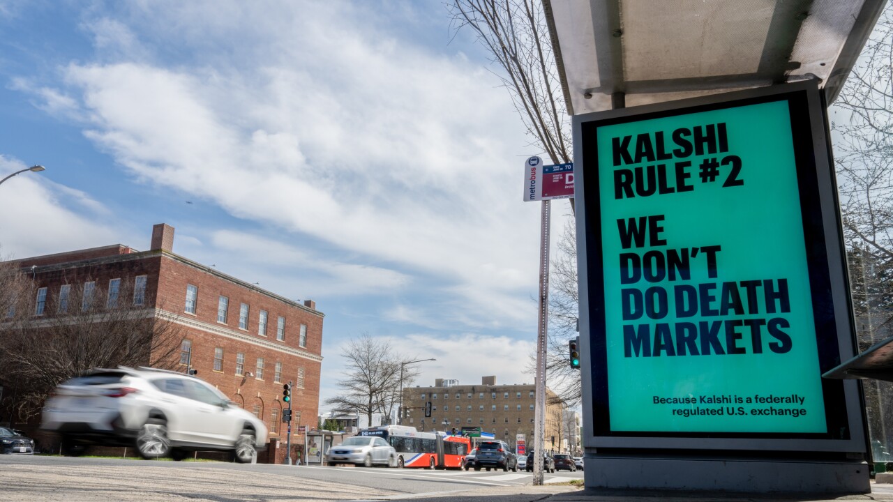 A Kalshi advertisement at a bus stop in Washington