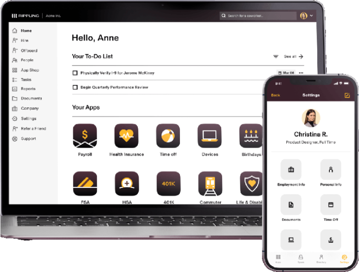 Screenshot of HR onboarding software Rippling