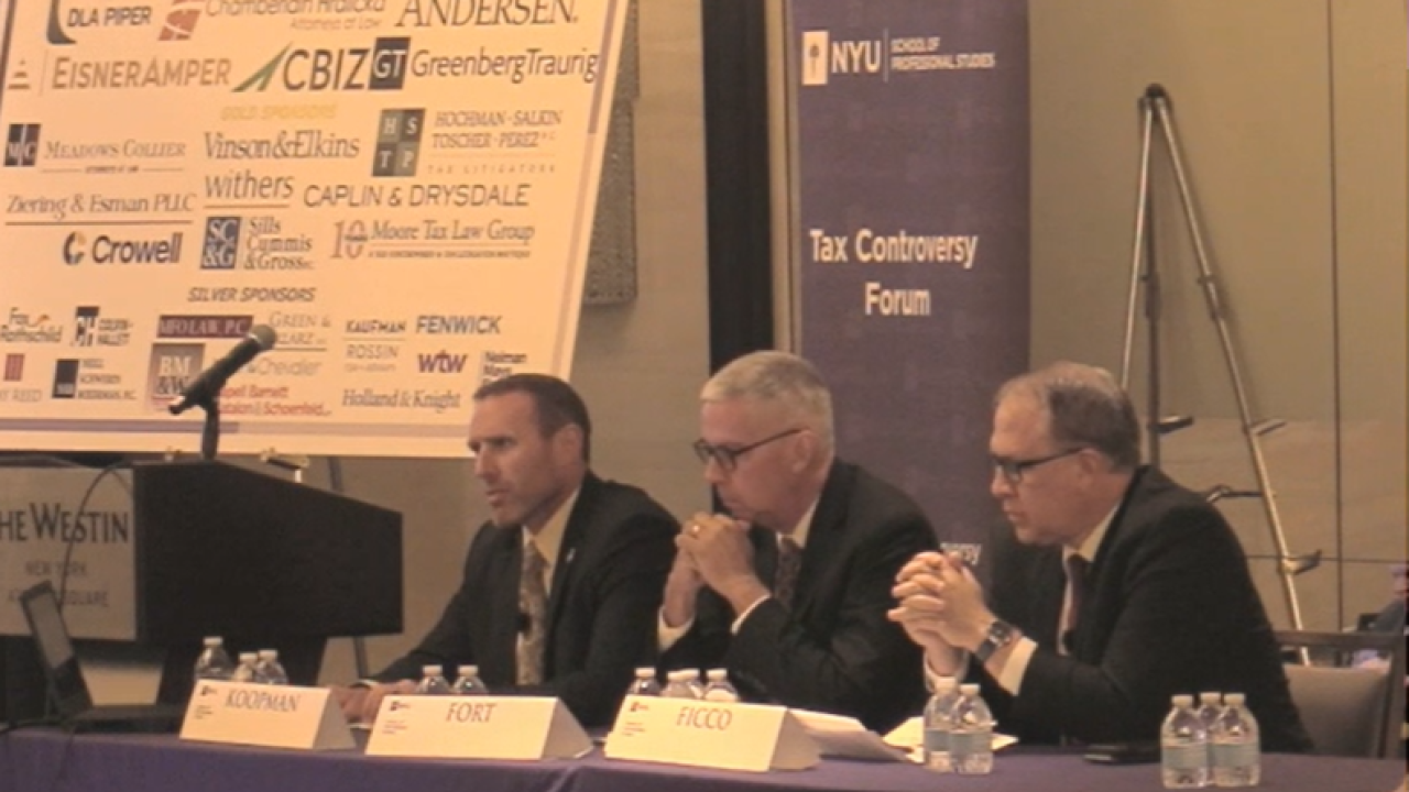 (Left to right) IRS Criminal Investigation chief Jared Koopman and former IRS-CI chiefs Don Fort and Guy Ficco at NYU Tax Controversy Forum