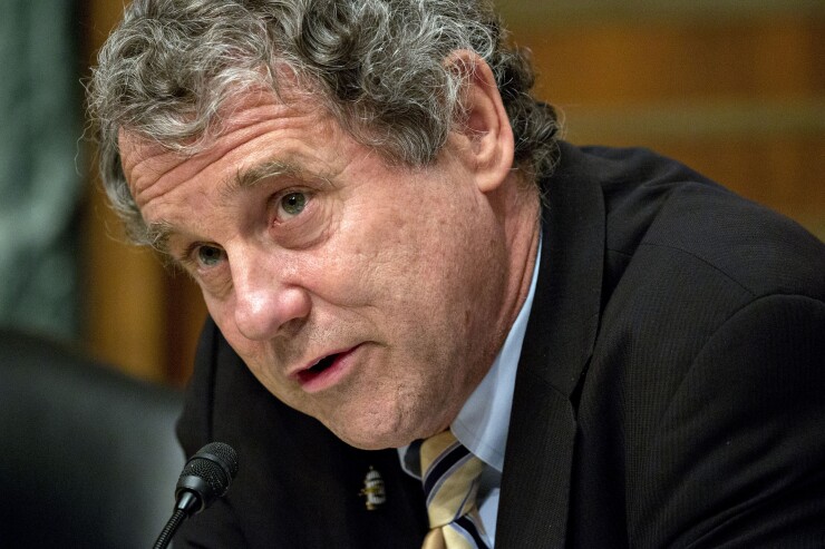 Senator Sherrod Brown, a Democrat from Ohio and ranking member of the Senate Banking Committee, makes an opening statement during a hearing in Washington on the Equifax cybersecurity breach.