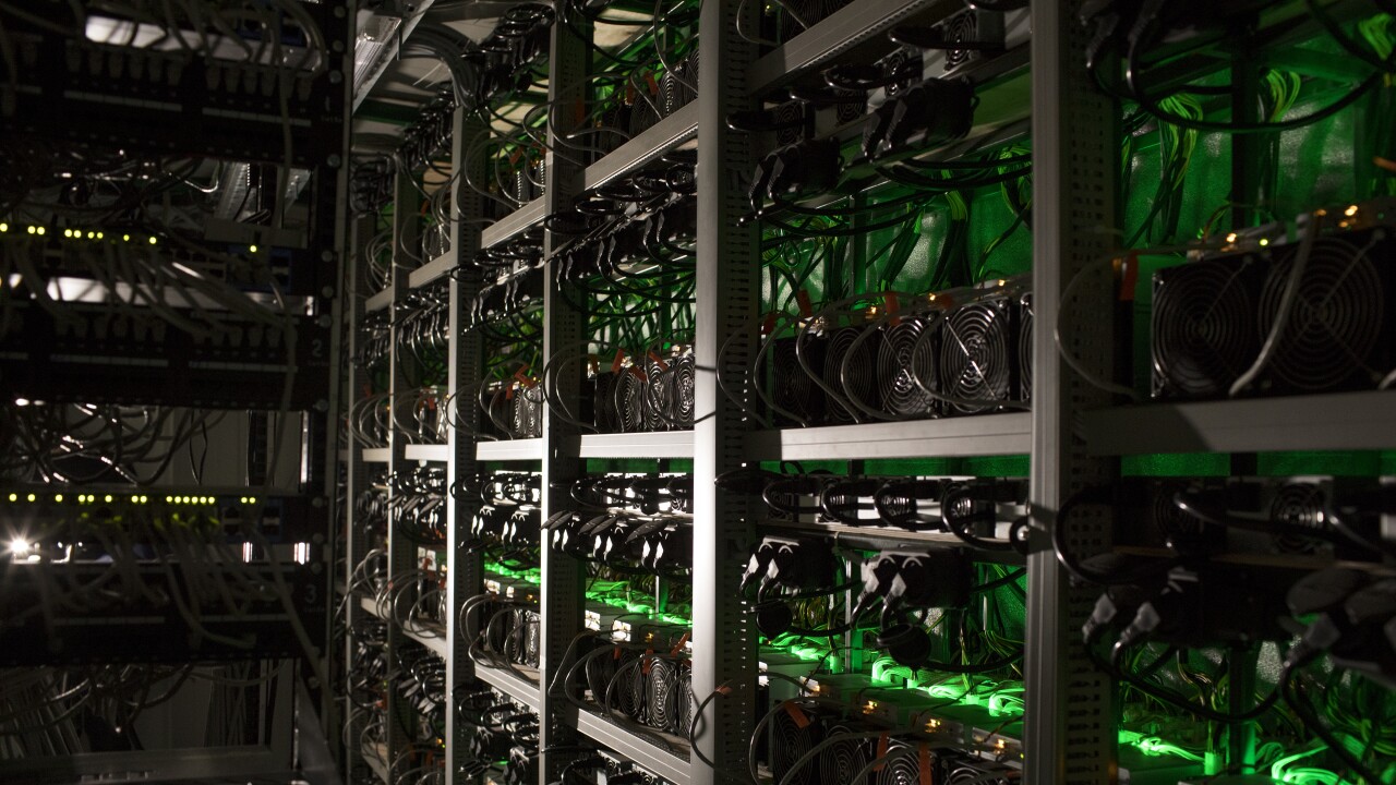 Cryptocurrency mining rigs operate in a cargo container at the Golden Fleece cryptocurrency mining company in Kutaisi in the nation of Georgia, on Monday, Jan. 22, 2018.