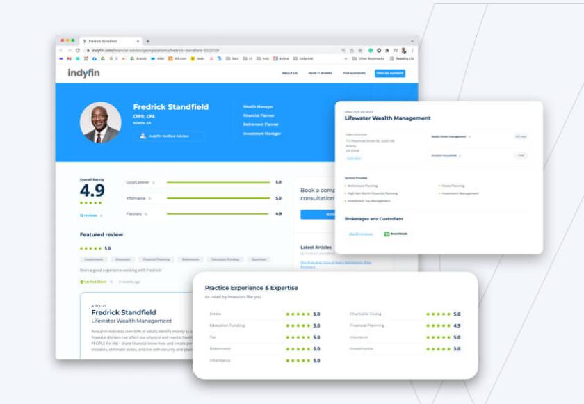Advisor profile on Indyfin's Investor Experience Platform