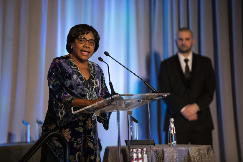 Donna Mills accepts the Green Deal award