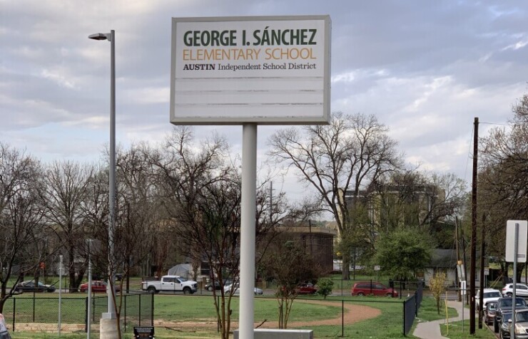 A sign for the Austin Independent School District's George Sanchez Elementary School
