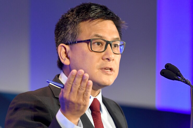 California State Treasurer John Chiang presented a green bond white paper he crafted with the Milken Institute at the organization's California Policy Summit in Sacramento on Aug. 7.