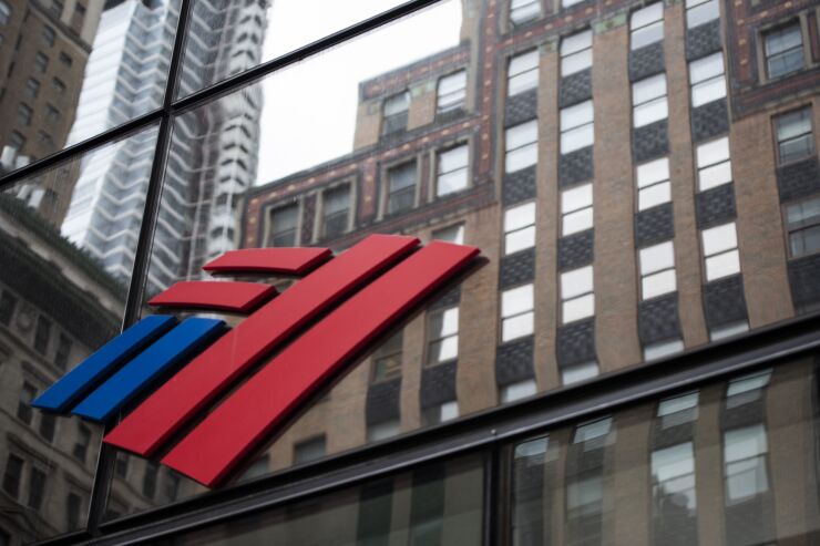 Bank of America signage is displayed at a branch in New York on April 10, 2020.