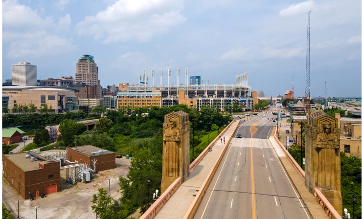 A view of Cleveland and Progressive Field