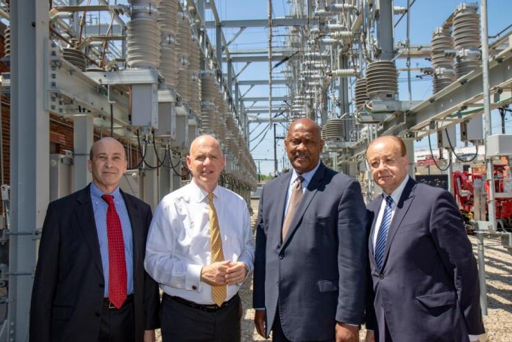 The reconstructed Wayne Junction Substation in Philadelphia, which serves six of SEPTA's 13 regional lines, was unveiled on May 21 to commemorate National Infrastructure Week. Pictured from left are Barry Seymour, executive director of the Delaware Valley Regional Planning Commission, SEPTA General Manager Jeffrey D. Knueppel, U.S. Rep. Dwight E. Evans,D-Philadelphia, and Paul P. Skoutelas, president and CEO of the American Public Transportation Association.