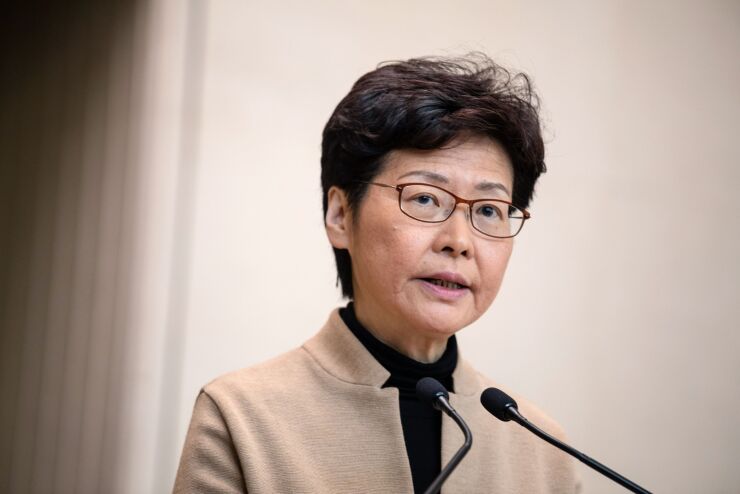 Carrie Lam, Hong Kong's chief executive, speaks during a news conference in Hong Kong, China, on Tuesday, Nov. 19, 2019.