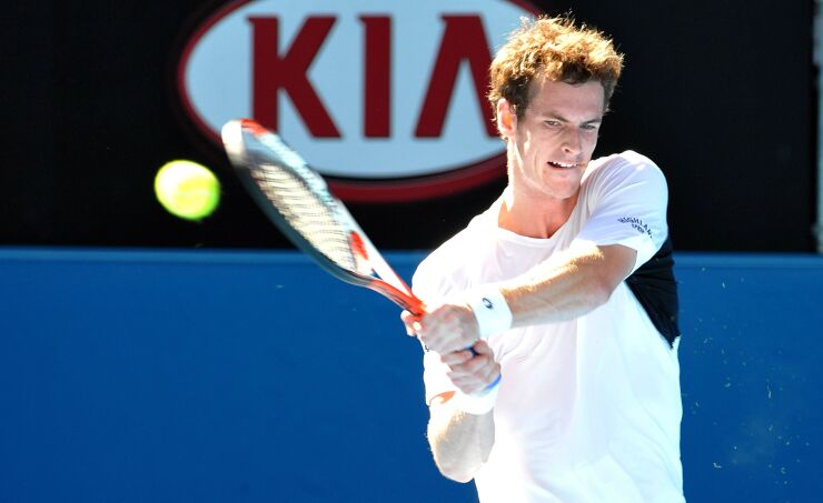 Andy Murray of Great Britain returns the ball to Fernando Verdasco of Spain on day eight of the Australian Open Tennis Championship, in Melbourne, Australia, on Monday, Jan. 26, 2009.