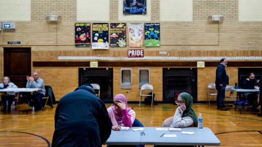 Voting station inside a school gym