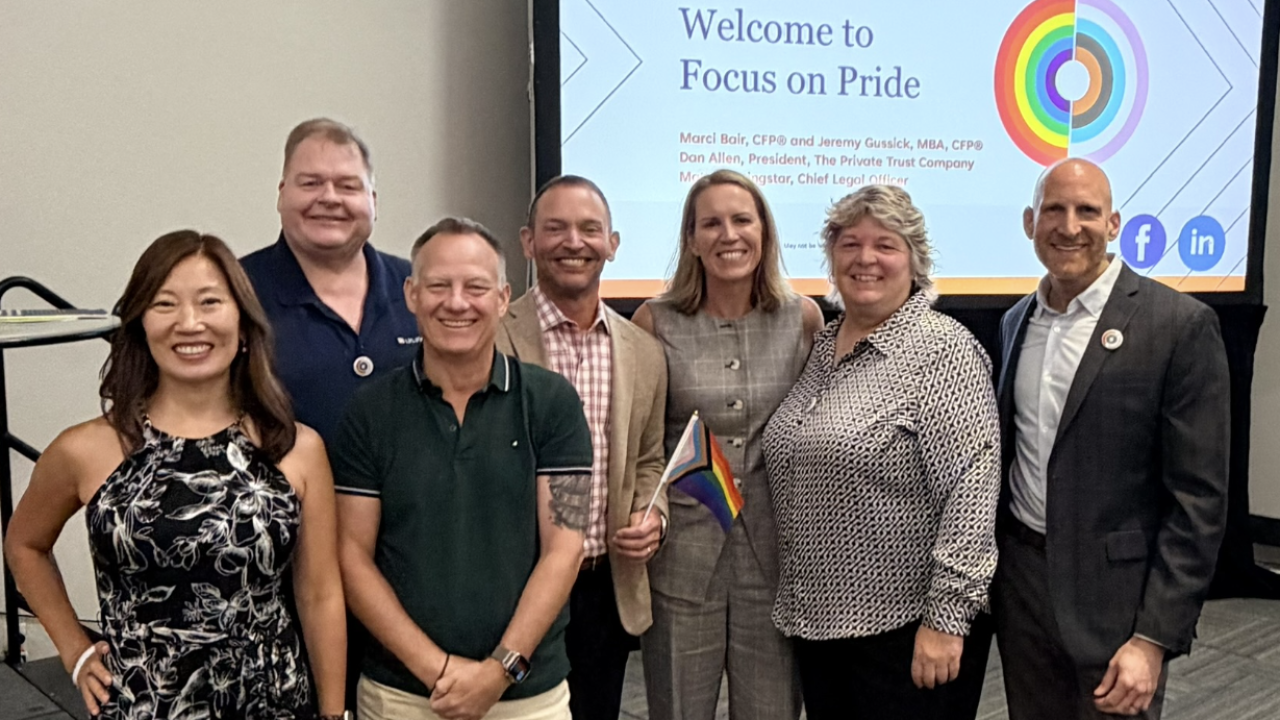 From left to right, LPL financial advisors Sandra Cho, Gary Klein, Rick Dickson, Matthew Edwards, Allie Schmidt, Marci Bair and Jeremy Gussick organized the "Focus on Pride" event, which took place the day before the firm's annual Focus conference kicked off in San Diego.