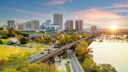 Richmond downtown city skyline cityscape in Virginia, USA
