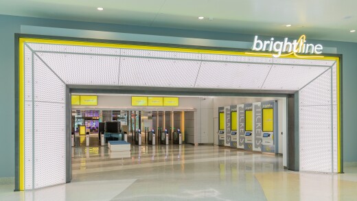 The Orlando station entrance for Brightline's passenger train.