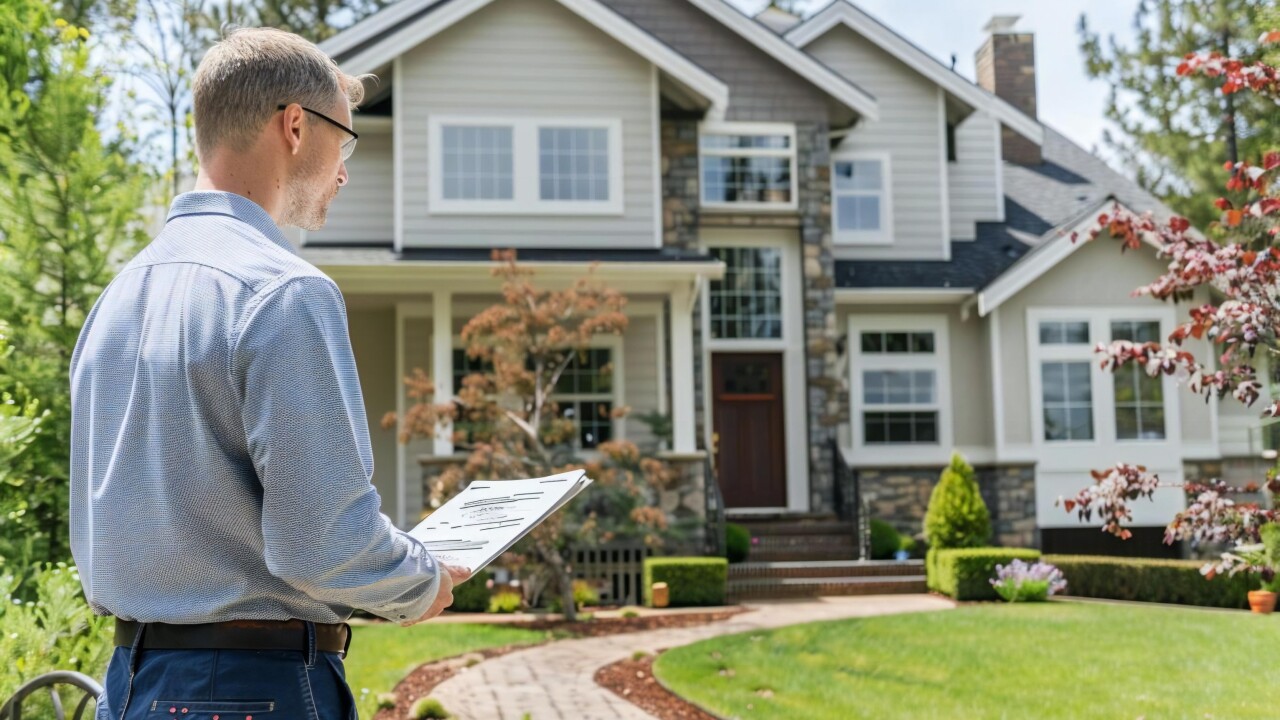 Real estate inspector inspects home for property appraisal